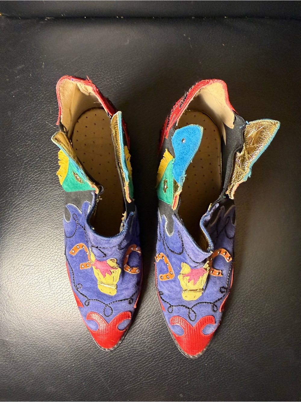 Vintage Zalo Western Cowgirl Boots Size 7M Colorful Leather Appliqué Spain 2" - Picture 2 of 16